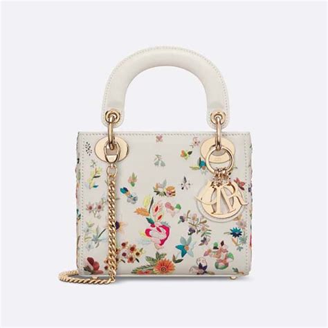 Mini Lady Dior Bag Latte Calfskin Embroidered with Multicolor 